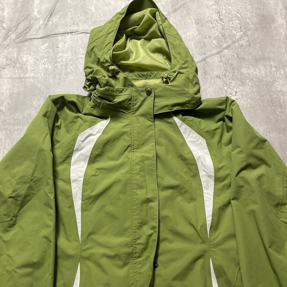 Eddie Bauer Travex WeatherEdge Jacket Mens Medium Green Hooded Rain Parka - Picture 2 of 8
